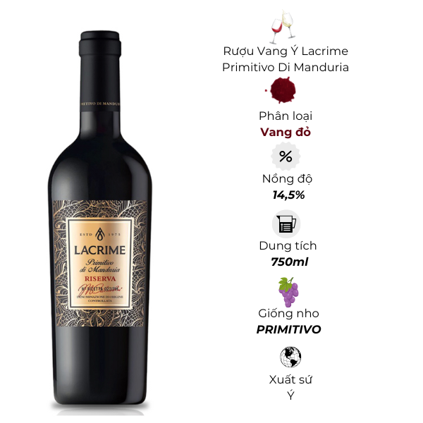 Rượu Vang Ý Lacrime Primitivo Di Manduria
