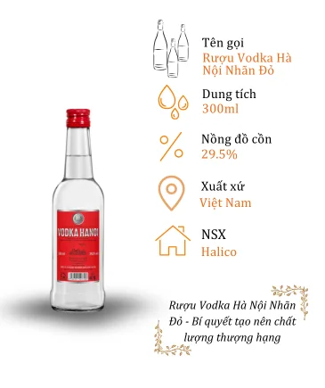 Rượu Vodka Hà Nội Nhãn Đỏ - Chai 300ml 29.5% (Bottle Vodka Ha Noi)