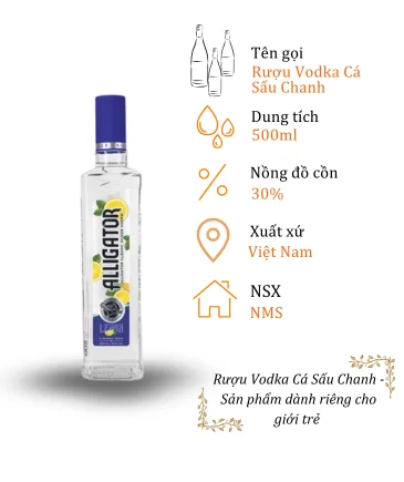 Rượu Vodka Cá Sấu Chanh - Chai 500ml 30% (Bottle Vodka Ca Sau Chanh)