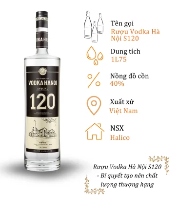 Rượu Vodka Hà Nội S120 - Chai 1L75 40% (Bottle Vodka Ha Noi)