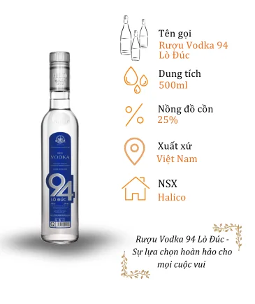 Rượu Vodka 94 Lò Đúc - Chai 500ml 25% (Bottle Vodka 94 Lo Duc)