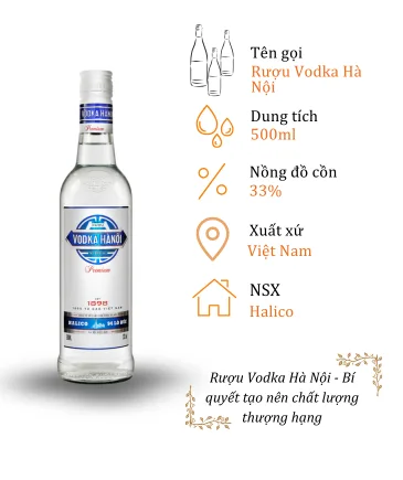 Rượu Vodka Hà Nội - Chai 500ml 33% (Bottle Vodka Ha Noi)