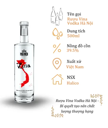 Rượu Vina Vodka Hà Nội - Chai 500ml 39.5% (Bottle Vina Vodka Ha Noi)
