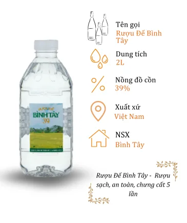 Rượu Đế Bình Tây - Can 2 Lít 39% (Can Ruou De Binh Tay)