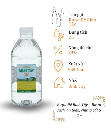 Rượu Đế Bình Tây - Can 2 Lít 29% ( Can Ruou De Binh Tay)