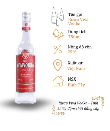 Rượu Viva Vodka - Chai 750ml 29% (Bottle Viva Vodka 750ml 29%)