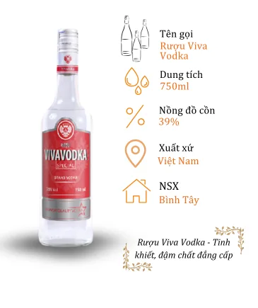 Rượu Viva Vodka - Chai 750ml 39% (Bottle Viva Vodka 750ml 39%)