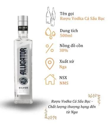Rượu Vodka Cá Sấu Bạc - Chai 500ml 30% (Bottle Vodka Ca Sau Bac)