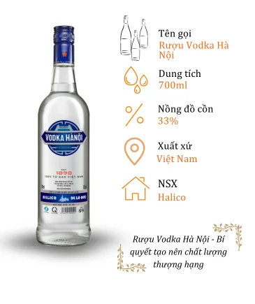 Rượu Vodka Hà Nội - Chai 700ml 33% (Bottle Vodka Ha Noi)