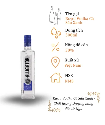 Rượu Vodka Cá Sấu Xanh - Chai 300ml 30% (Bottle Vodka Ca Sau Xanh)