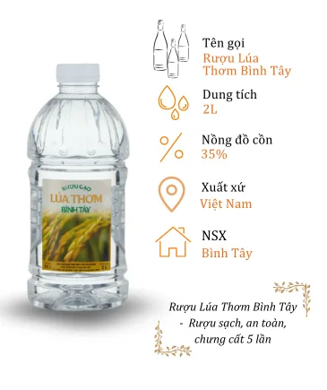 Rượu Lúa Thơm Bình Tây - Can 2 Lít 35% ( Can Lua Thom Binh Tay)