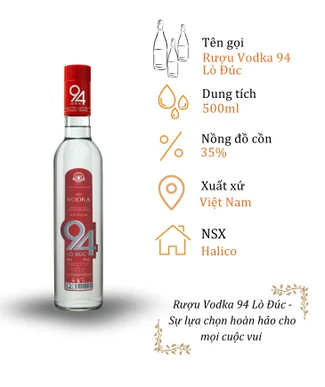 Rượu Vodka 94 Lò Đúc - Chai 500ml 35% (Bottle Vodka 94 Lo Duc)