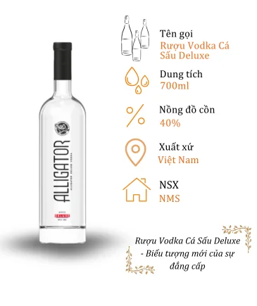 Rượu Vodka Cá Sấu Deluxe - Chai 700 ml 40% (Vodka Alligator Deluxe)