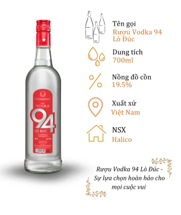 Rượu Vodka 94 Lò Đúc - Chai 700ml 19.5% (Bottle Vodka 94 Lo Duc)