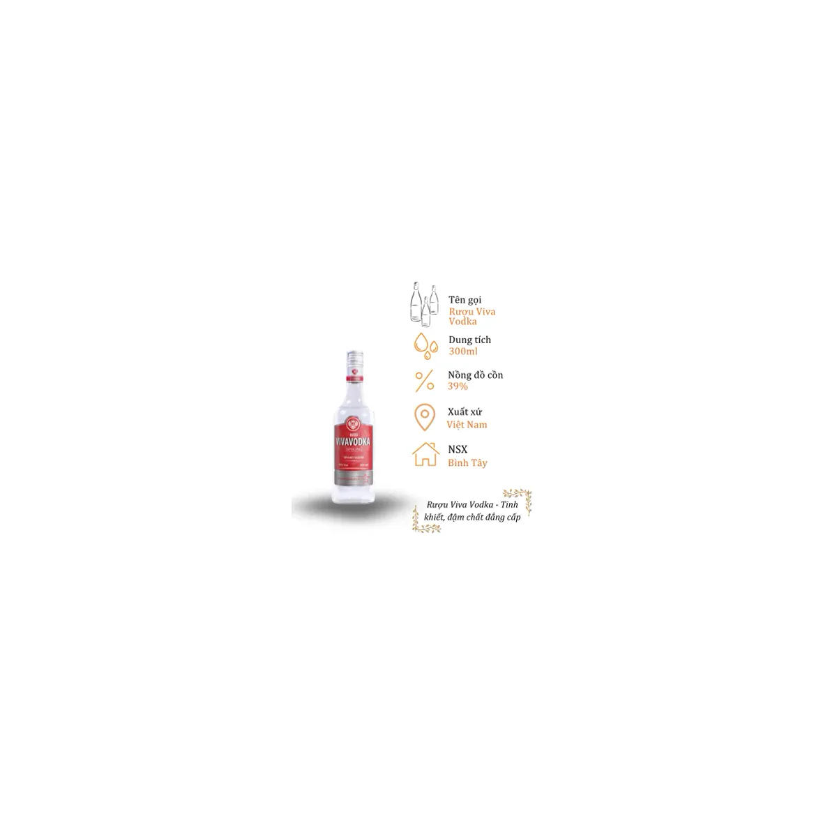 Rượu Viva Vodka - Chai 300ml 39% (Bottle Viva Vodka 300ml 39%)