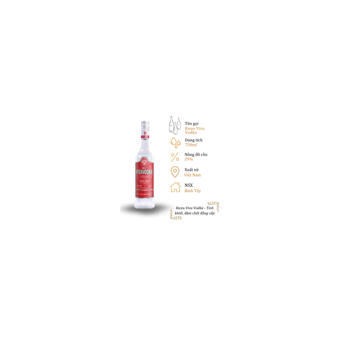 Rượu Viva Vodka - Chai 750ml 29% (Bottle Viva Vodka 750ml 29%)