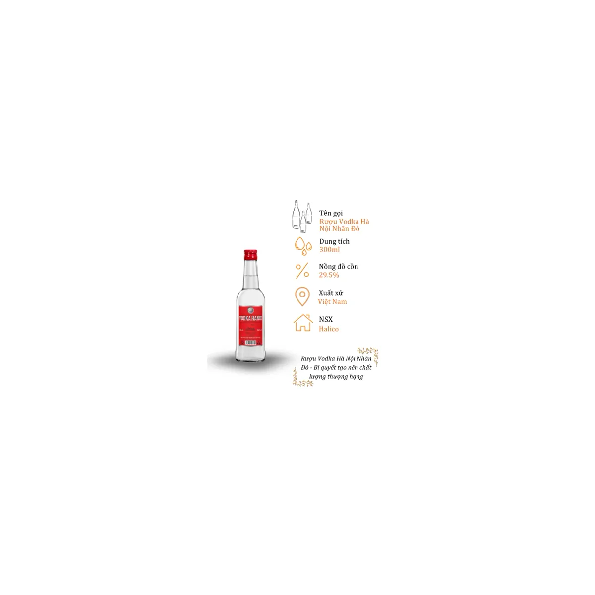 Rượu Vodka Hà Nội Nhãn Đỏ - Chai 300ml 29.5% (Bottle Vodka Ha Noi)