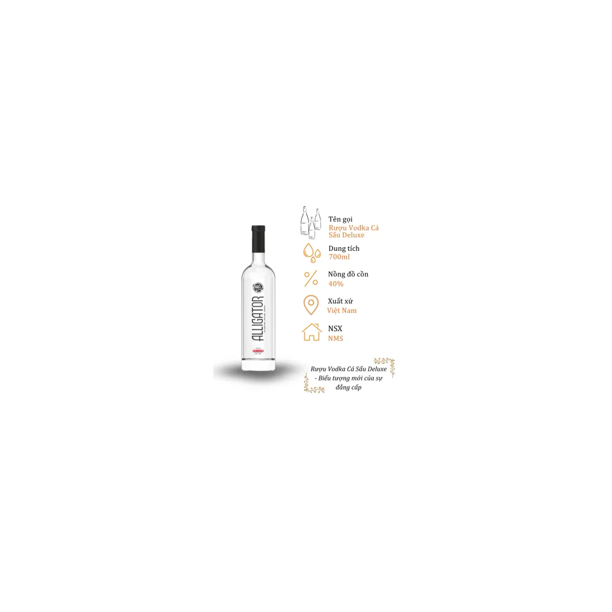 Rượu Vodka Cá Sấu Deluxe - Chai 700 ml 40% (Vodka Alligator Deluxe)