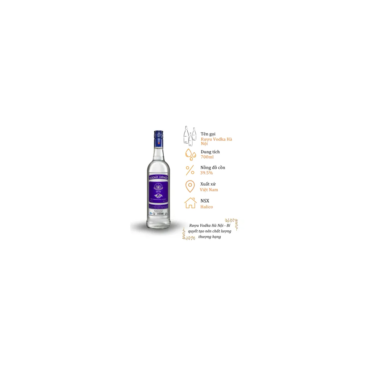 Rượu Vodka Hà Nội - Chai 700ml 39.5% (Bottle Vodka Ha Noi)