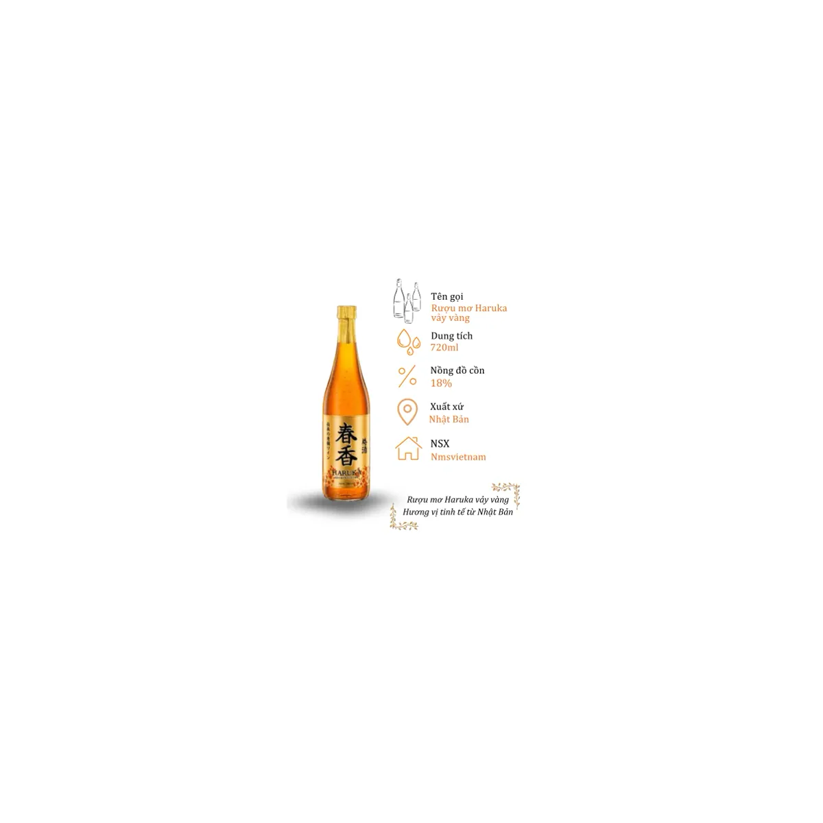 Rượu Mơ Haruka Vẩy Vàng Nhật Bản - Chai 720ml 18%