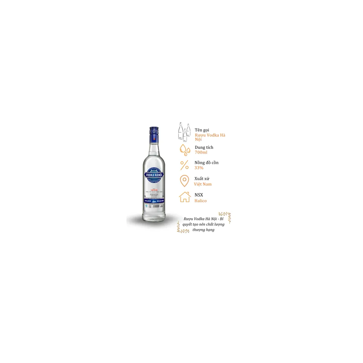 Rượu Vodka Hà Nội - Chai 700ml 33% (Bottle Vodka Ha Noi)