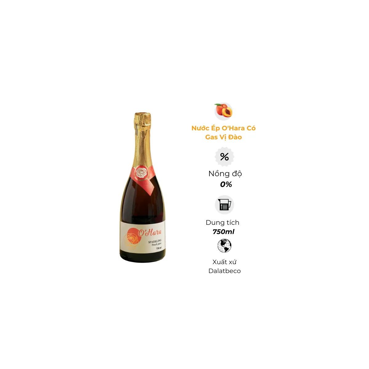 Nước Ép Có Gas Sparkling O'Hara Đào