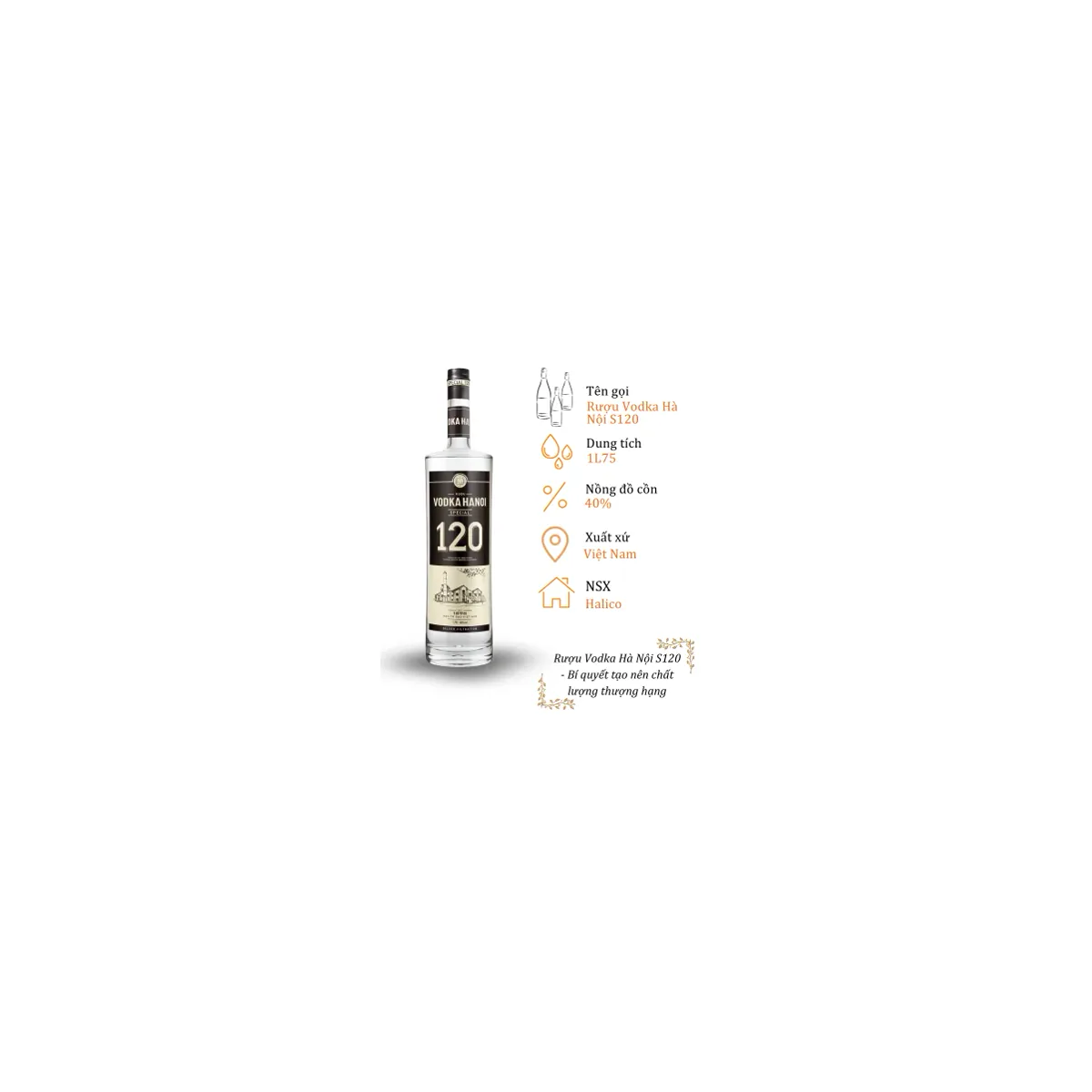 Rượu Vodka Hà Nội S120 - Chai 1L75 40% (Bottle Vodka Ha Noi)