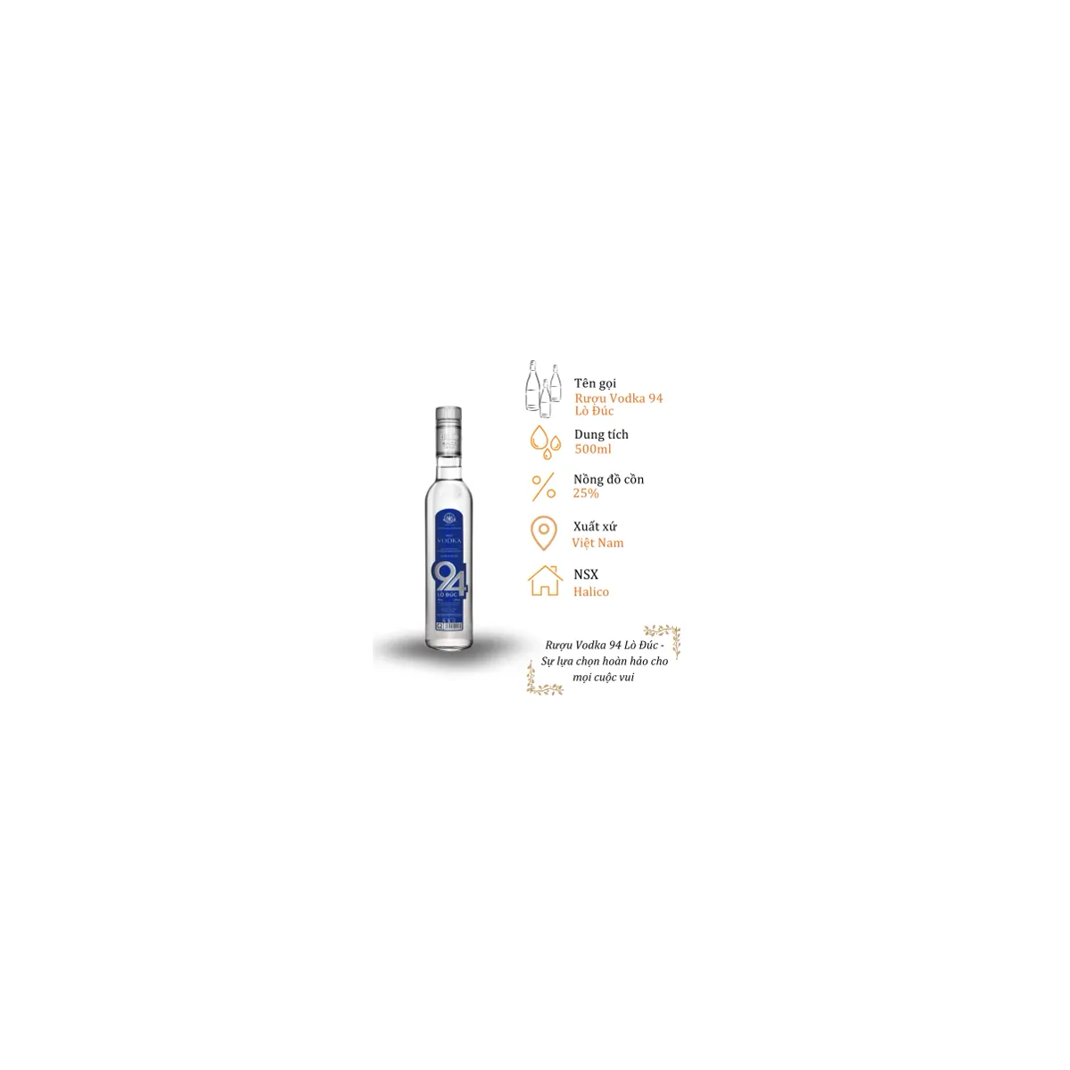 Rượu Vodka 94 Lò Đúc - Chai 500ml 25% (Bottle Vodka 94 Lo Duc)