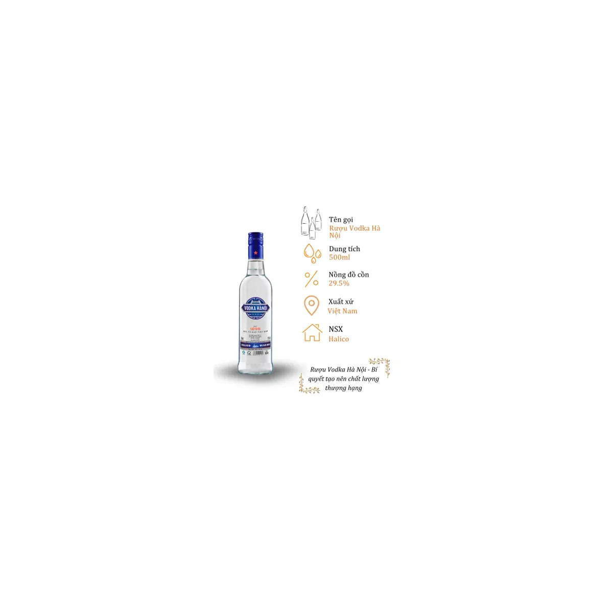 Rượu Vodka Hà Nội - Chai 500ml 29.5% (Bottle Vodka Ha Noi)