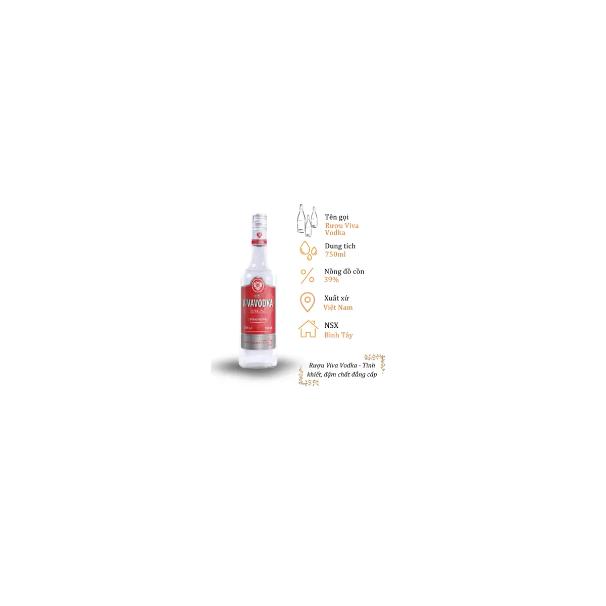 Rượu Viva Vodka - Chai 750ml 39% (Bottle Viva Vodka 750ml 39%)
