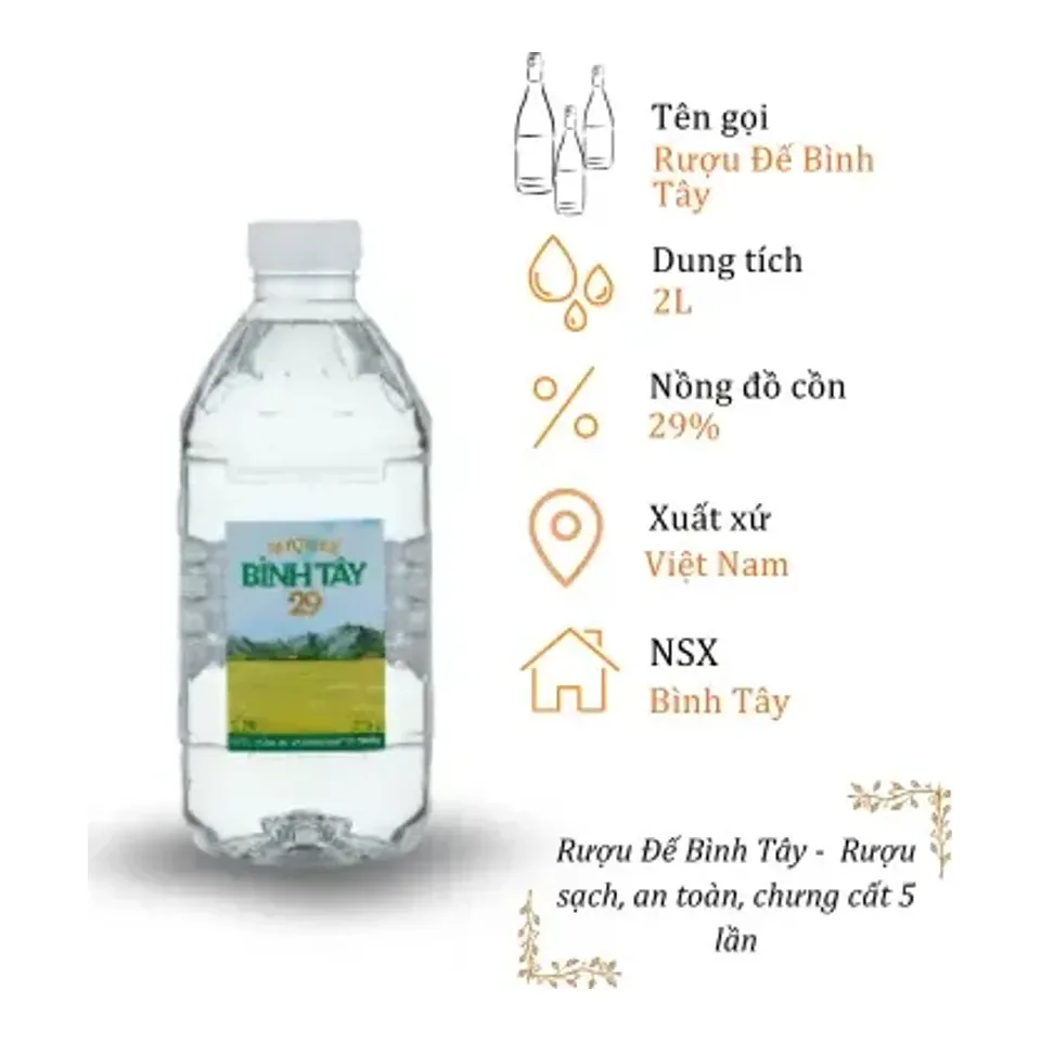 Rượu Đế Bình Tây - Can 2 Lít 29% ( Can Ruou De Binh Tay)