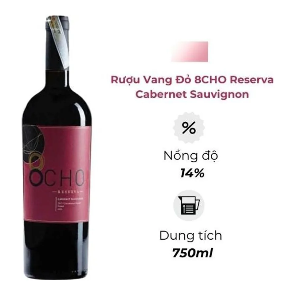 Rượu vang đỏ 8CHO Cabernet Sauvignon Reserva 14% 750ml