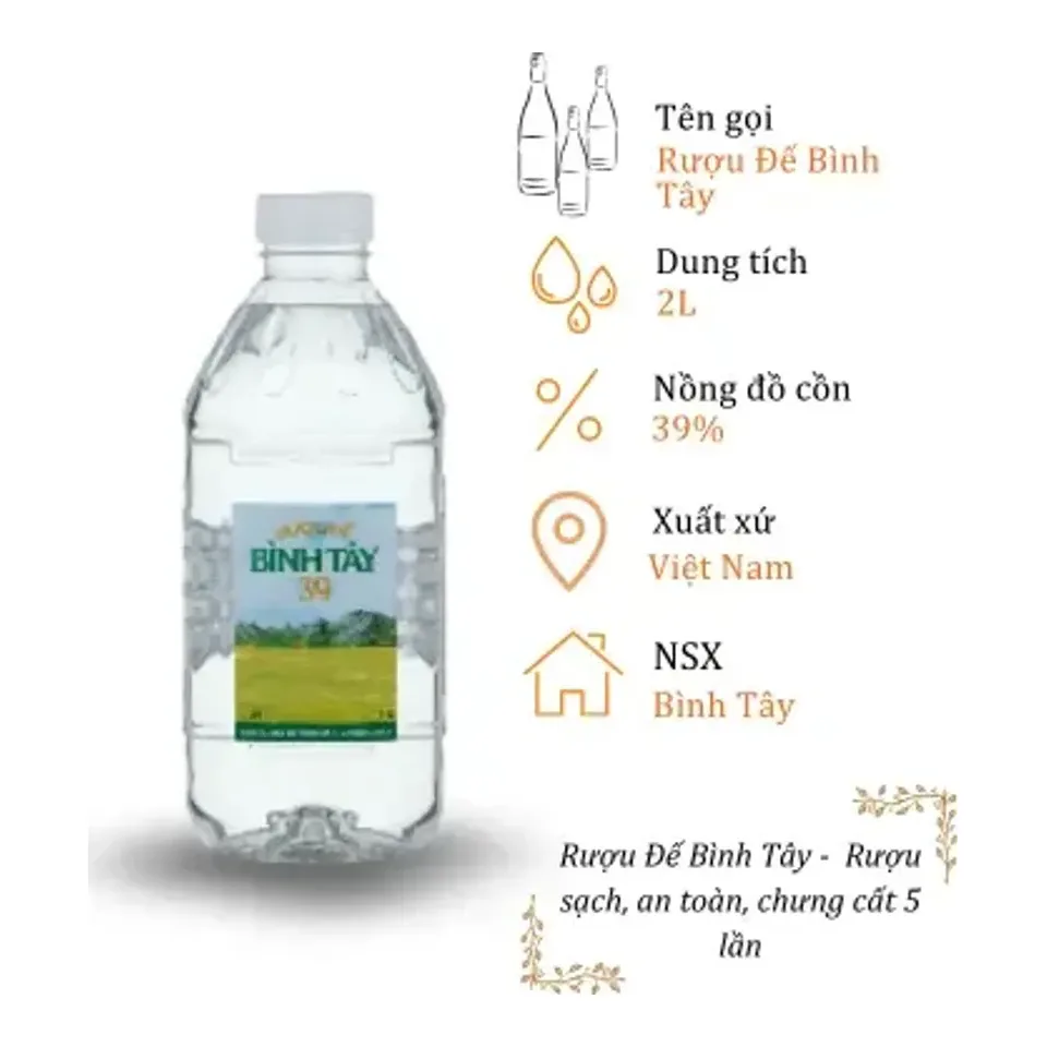 Rượu Đế Bình Tây - Can 2 Lít 39% (Can Ruou De Binh Tay)