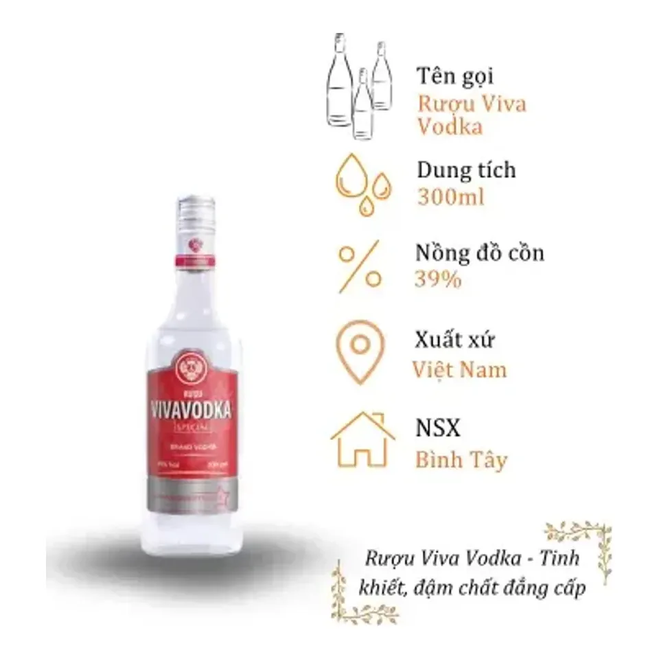 Rượu Viva Vodka - Chai 300ml 39% (Bottle Viva Vodka 300ml 39%)