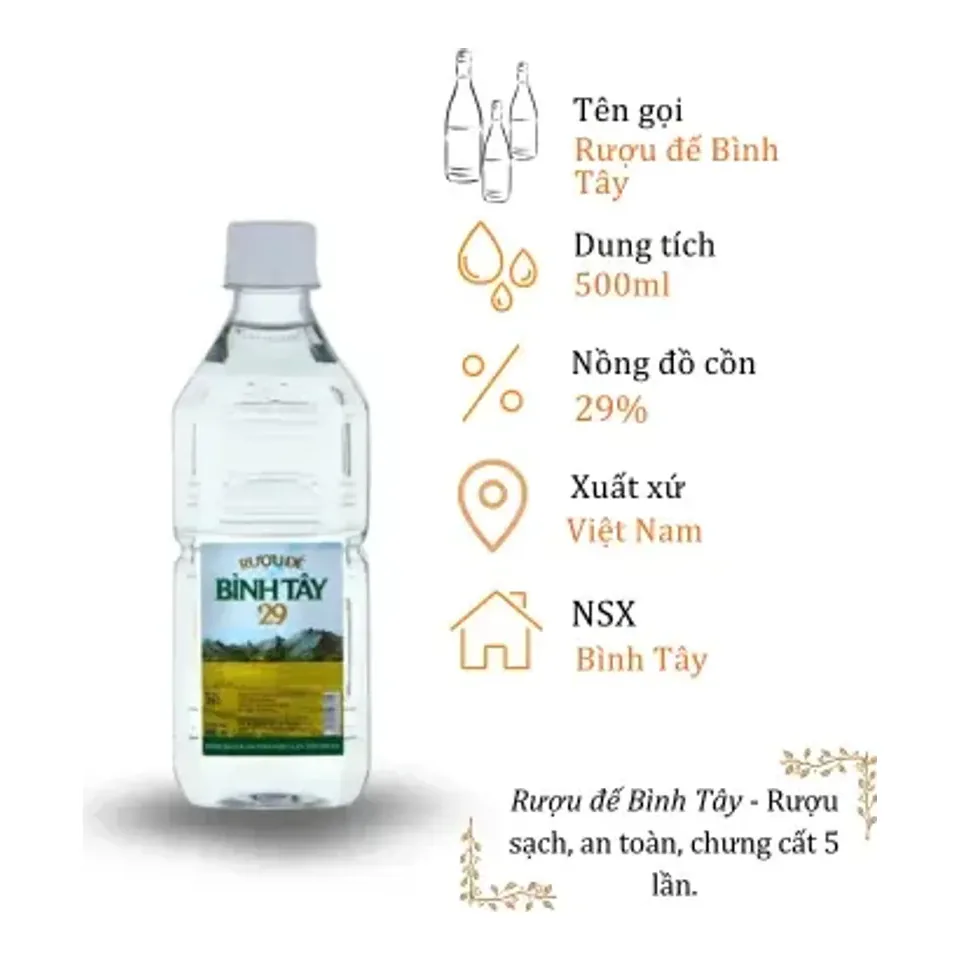 Rượu Đế Bình Tây - 500ml 29% ( Can Ruou De Binh Tay)