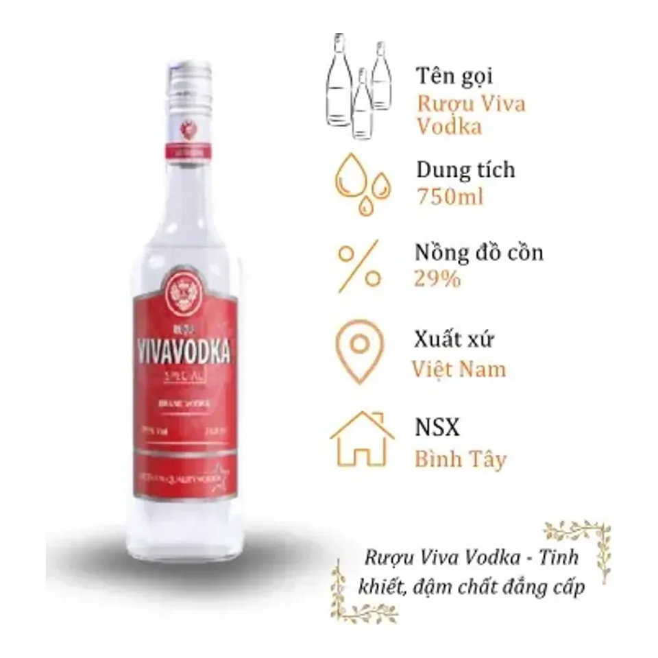 Rượu Viva Vodka - Chai 750ml 29% (Bottle Viva Vodka 750ml 29%)