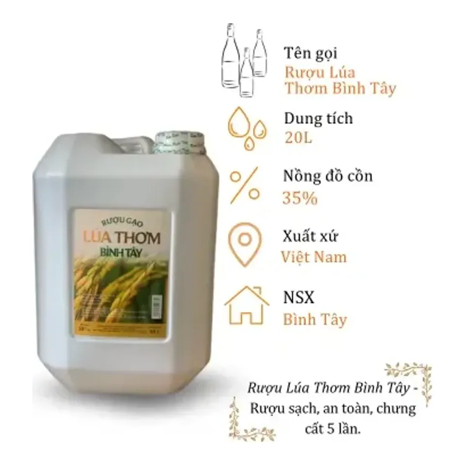 Rượu Lúa Thơm Bình Tây - Can 20 Lít 35% ( Can Lua Thom Binh Tay)