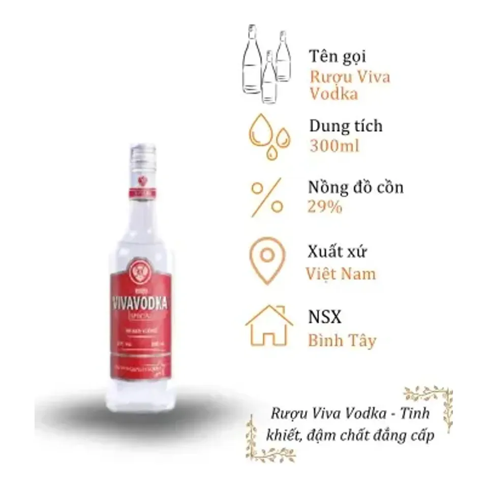 Rượu Viva Vodka - Chai 300ml 29% (Bottle Viva Vodka 300ml 29%)