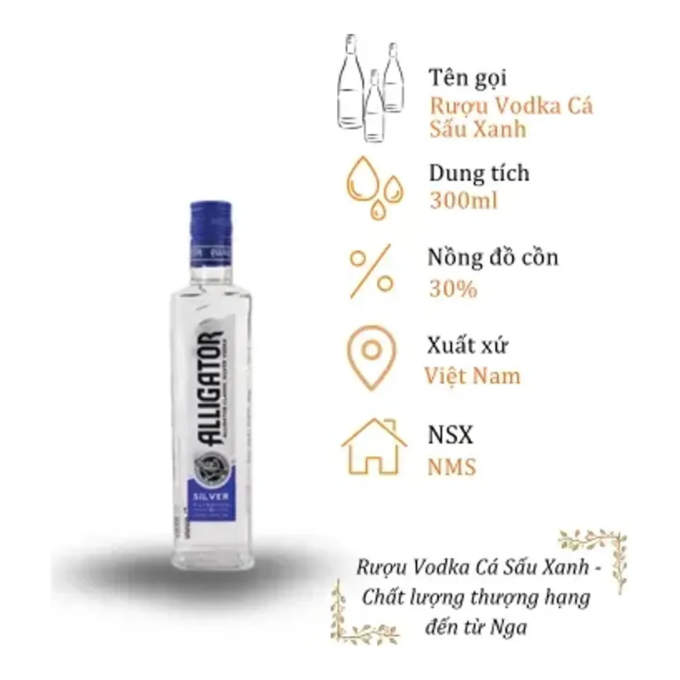 Rượu Vodka Cá Sấu Xanh - Chai 300ml 30% (Bottle Vodka Ca Sau Xanh)