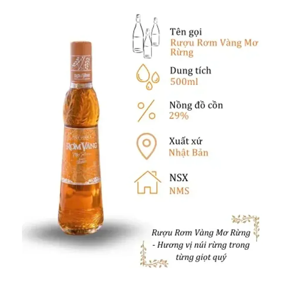 Rượu Rơm Vàng Mơ Rừng NMSVietnam - Chai 500ML 29%