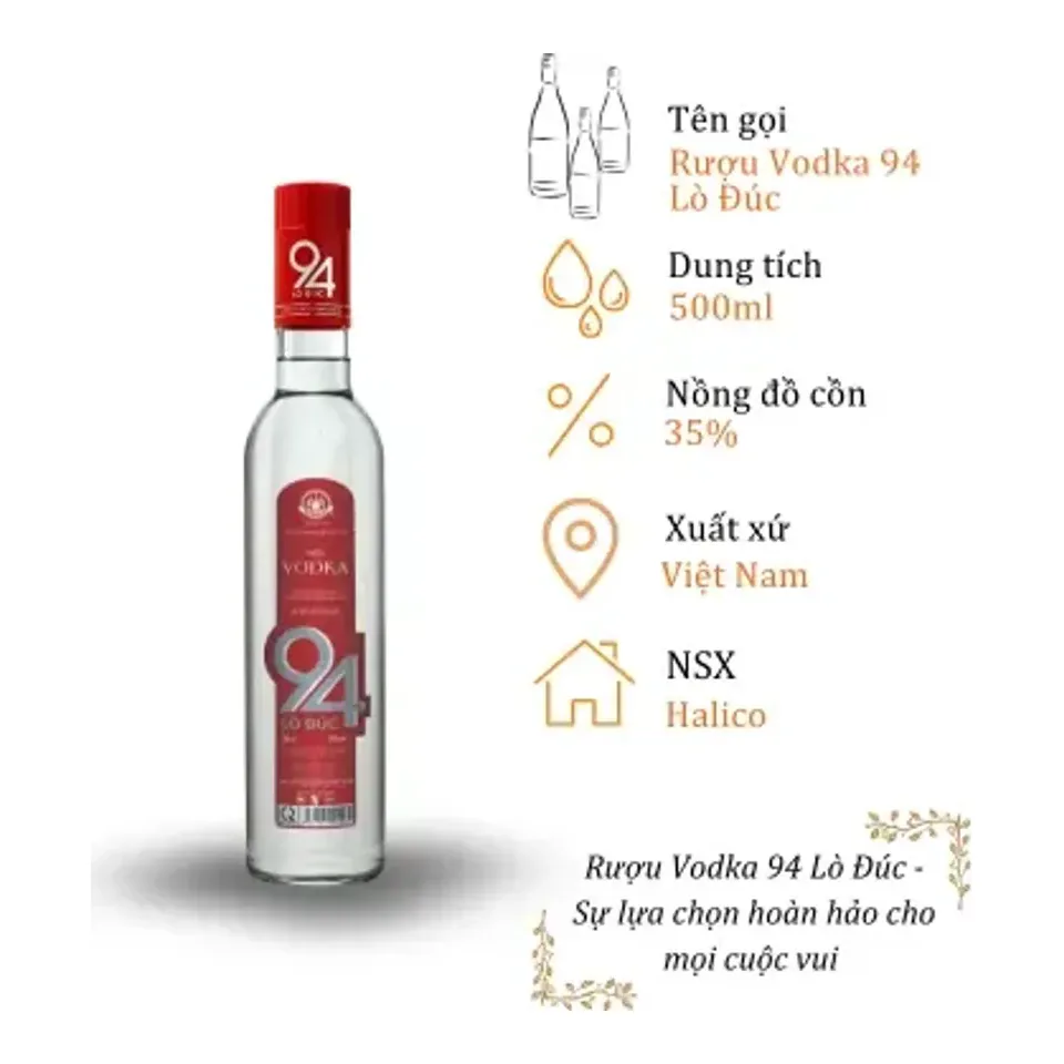 Rượu Vodka 94 Lò Đúc - Chai 500ml 35% (Bottle Vodka 94 Lo Duc)
