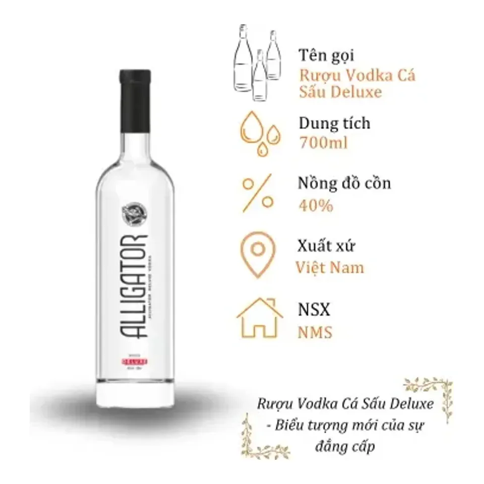 Rượu Vodka Cá Sấu Deluxe - Chai 700 ml 40% (Vodka Alligator Deluxe)