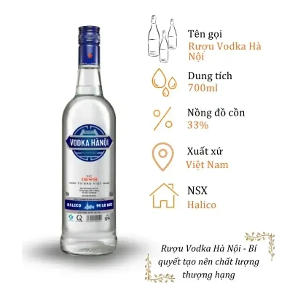 Rượu Vodka Hà Nội - Chai 700ml 33% (Bottle Vodka Ha Noi)