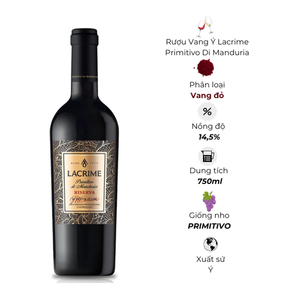 Rượu Vang Ý Lacrime Primitivo Di Manduria
