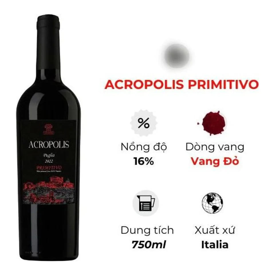 Rượu Vang Acropolis Primitivo 750ml 16%