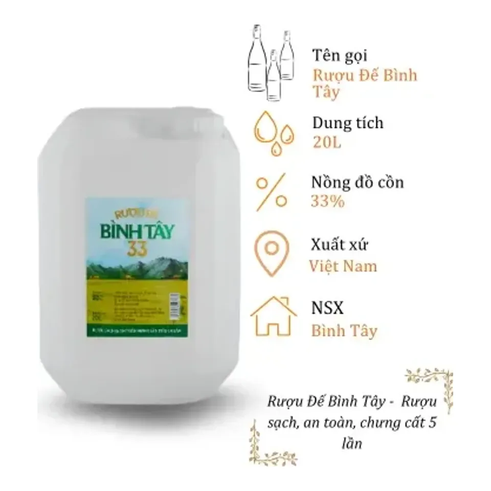 Rượu Đế Bình Tây - Can 20 Lít 33% ( Can Ruou De Binh Tay)