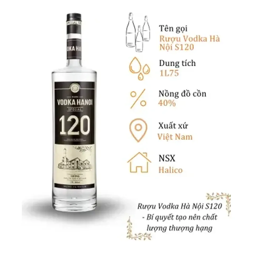 Rượu Vodka Hà Nội S120 - Chai 1L75 40% (Bottle Vodka Ha Noi)