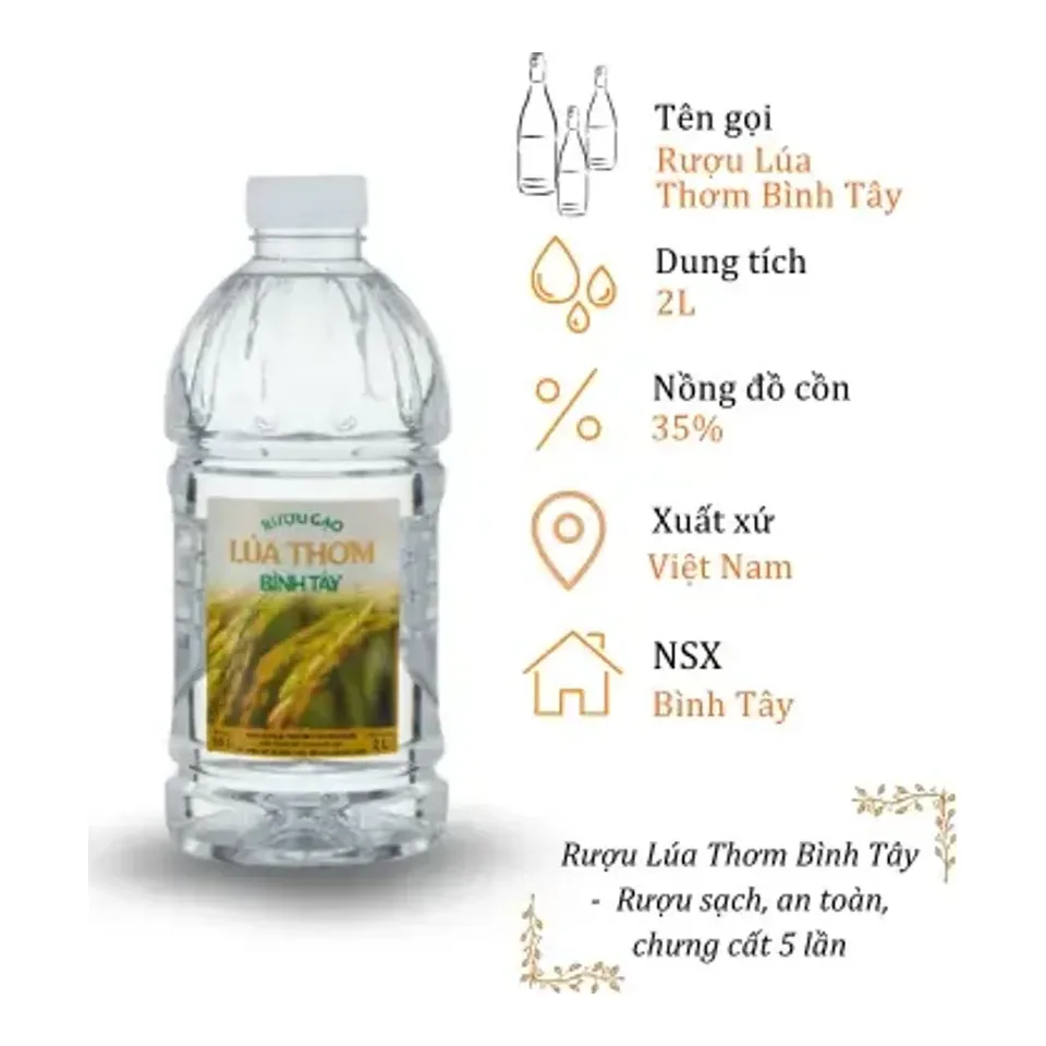 Rượu Lúa Thơm Bình Tây - Can 2 Lít 35% ( Can Lua Thom Binh Tay)
