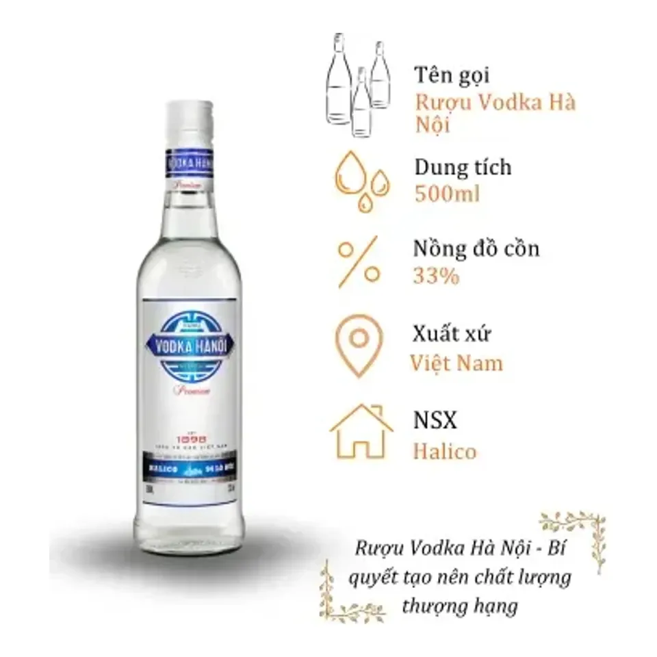 Rượu Vodka Hà Nội - Chai 500ml 33% (Bottle Vodka Ha Noi)
