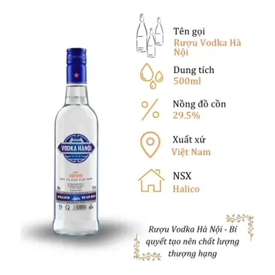 Rượu Vodka Hà Nội - Chai 500ml 29.5% (Bottle Vodka Ha Noi)
